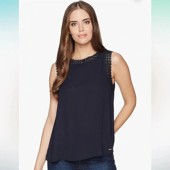 Ivanka Trump Women's Georgette Lace Trim Sleeveless Blouse small black EUC - Picture 1 of 5